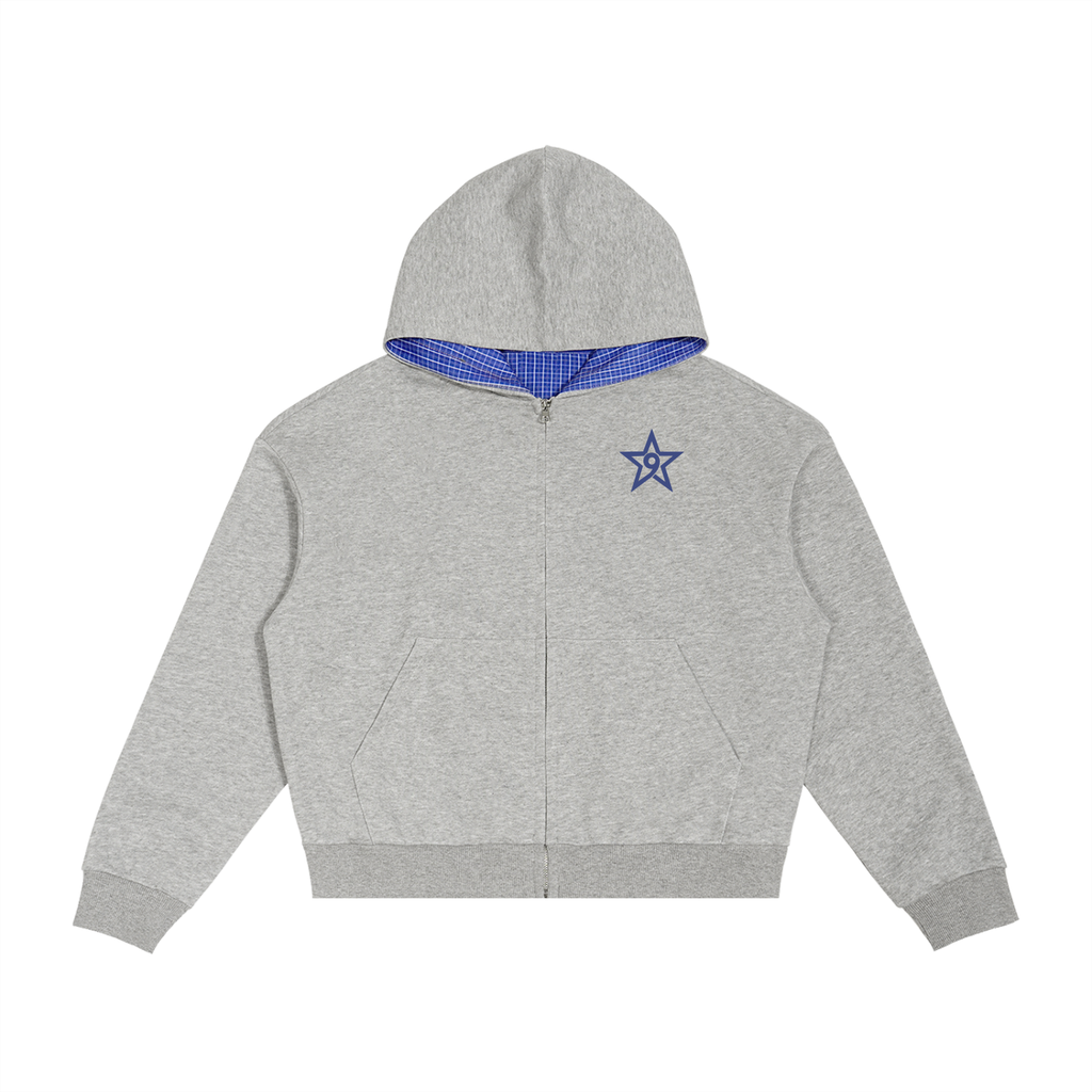 CONTRAST PLAID BOXY ZIP HOODIE