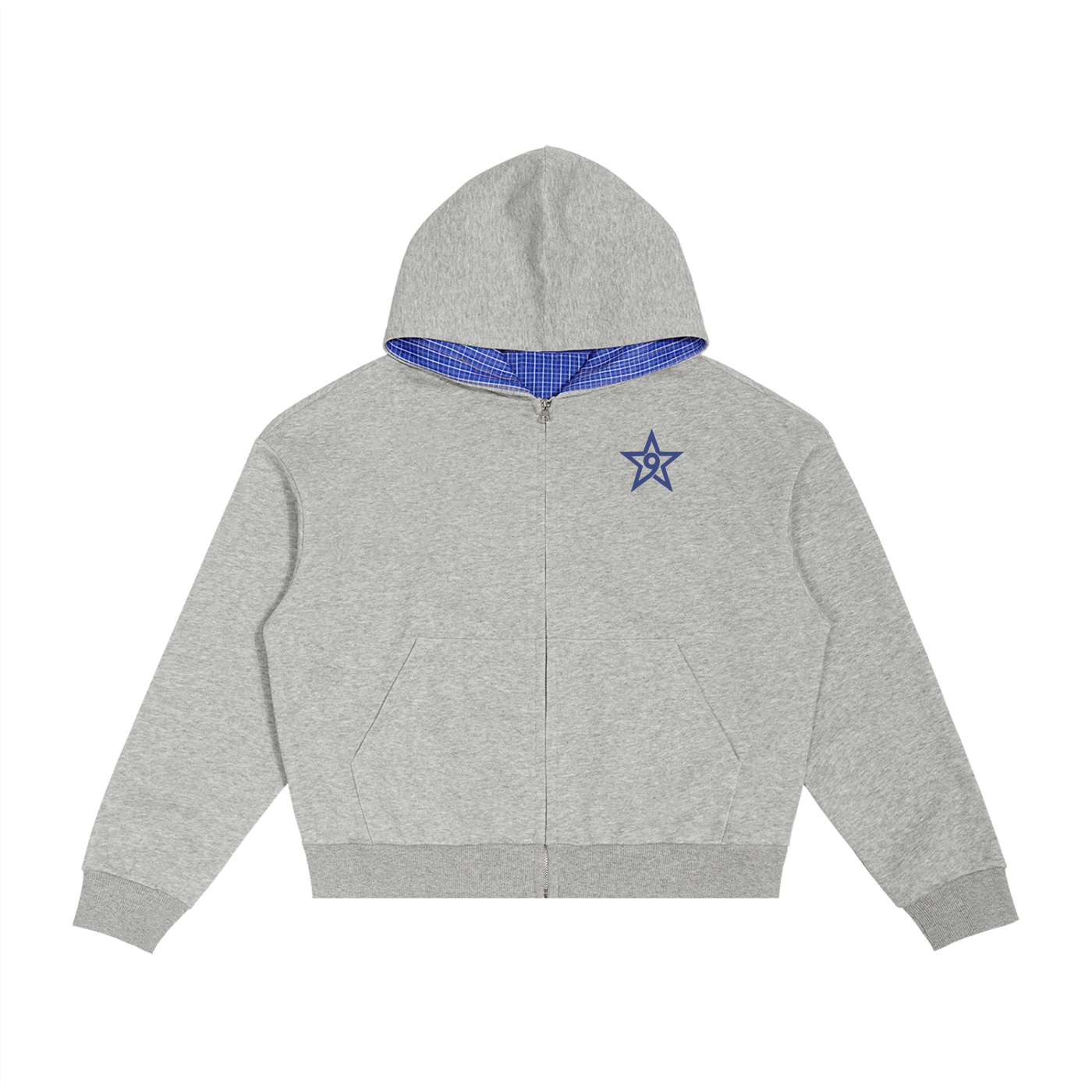 CONTRAST PLAID BOXY ZIP HOODIE